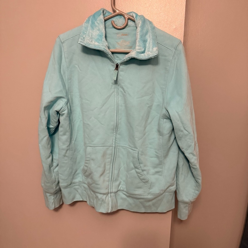 L.L. Bean Zip Up Sweatshirt Womens Aqua Mint Blue Minky Soft Lined Size Large